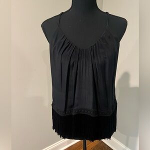 Chelsea Flower Black Silk Camisole With Fringe and Adjustable Straps Size XS